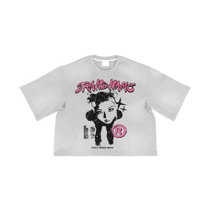 100% Cotton Shirt Women Boxy Cropped T Shirt 240 GSM Premium Cotton Soft Feel White <b>Graphic</b> Print Custom DTG Logo <b>Tee</b> - Product Image 2