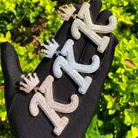 Colgante de Moissanita con Corona de Letra K Personalizada Estilo Hip Hop, Inicial Grande con Incrustaciones de Diamantes, Plata de Ley 925, Joyería Fina para Hombre