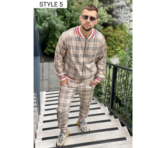 Conjunto Deportivo a Cuadros para Hombre, Chaqueta Slim para Correr, Conjunto Deportivo, Chaqueta con Cierre Personalizado, Traje de Moda Urbana para Hombre - Product Image 4