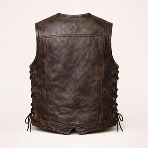Vintage Black Leather Biker Vest for Men Handmade Motorcycle Waistcoat Classic Western Rider Vest with Premium Stitching - Product Image 4