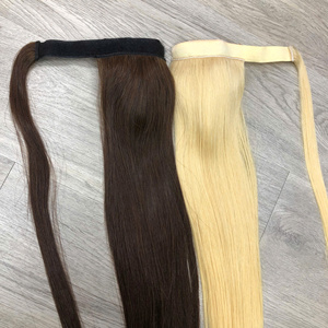 Queues de cheval Extensions de cheveux Double dessiné cheveux humains 100% Remy vierge génie européen blond couleur cheveux humains - Product Image 1