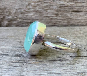Plata de Ley 925, Calcedonia azul de excelente calidad, anillo de declaración de piedras preciosas naturales, regalo de Calcedonia azul para ella - Product Image 4