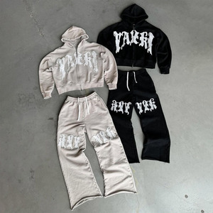 Survêtement streetwear personnalisé OEM de haute qualité, en molleton épais délavé à l'acide, avec impression sérigraphiée et broderie appliquée - Product Image 2