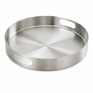 Bandeja de servir ovalada de acero inoxidable pulido a espejo, plato decorativo con borde festoneado y asas para uso en el hogar, hoteles y bodas. - Product Image 5