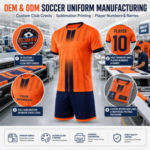 Ensemble d'uniformes de football personnalisés en polyester sublimé 220 GSM pour hommes, orange et bleu marine, respirant, vente en gros - Product Image 5