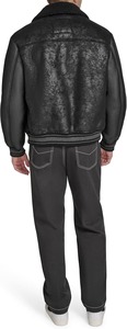 Men's Black PU <b>Leather</b> Bomber <b>Jacket</b> With Faux Fur Lining Turn-down Collar Windproof <b>Winter</b> Casual Coat - Product Image 6