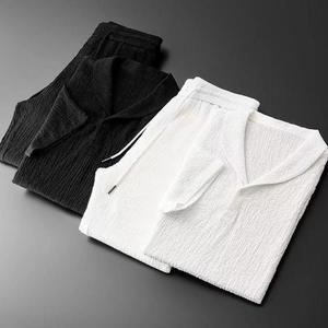 Summer New Trendy Suit Men's Thin Korean Style Short Sleeve Long <b>Pants</b> Fashion Casual Light Luxury Versatile Sports Set - Product Image 2