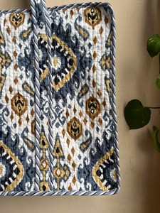 <b>Boho</b> Style Hand Printed Zipper Closure Lightweight Cotton Tote <b>Bag</b> | Washable for Office Weekend & Daily Use - Product Image 4