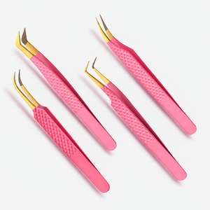 Pince à épiler de précision pour cils, en acier inoxydable, pointe dentée, angle de 45 degrés, pour extension de cils - Product Image 1