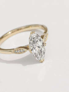 Bagues de mariage en or jaune et blanc 14 carats cultivées en laboratoire IGI/GIA, plaquées rhodium, diamants taille marquise, bagues d'anniversaire - Product Image 2