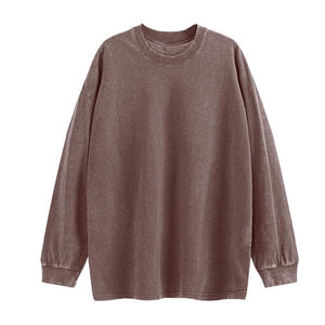 T-shirt personnalisable en coton 100% pour homme, coupe ample à manches longues, séchage rapide, effet délavé à l'acide, disponible en grandes quantités - Product Image 1