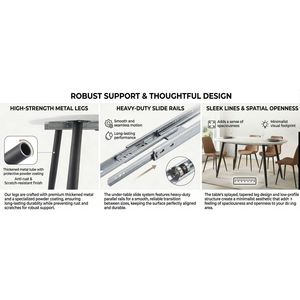 โต๊ะอาหารแบบขยายได้พร้อมเก้าอี้ 4 ตัว หน้าโต๊ะทำจากแผ่นใยไม้อัดความหนาแน่นปานกลางสีขาว ขาโลหะสีดำ - Product Image 5