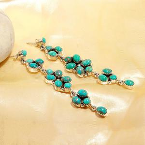 Natural Oval Green Turquoise Gemstones 925 <b>Sterling</b> <b>Silver</b> <b>Dangle</b> <b>Earrings</b> for Women Men Party Western Jewelry - Product Image 2
