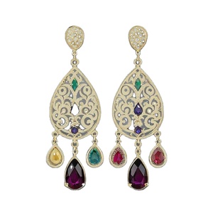 Boucles d'oreilles asymétriques en argent sterling 925 Bijoux de mode avec placage à l'or multi-pierres précieuses - Product Image 1