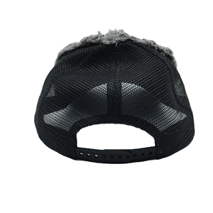 Unisex Gray Trucker Hat With <b>Dog</b> Face Embroidery Frayed Edge Mesh <b>Back</b> Adjustable For Casual Street Style Spring Summer Wear Cap - Product Image 5