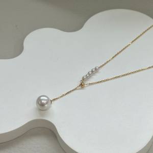 Collar de Perlas Sencillo y Elegante de 3.5-4mm con Cuentas Doradas, Casi Redondas y Casi Impecables, Un Artículo, Una Imagen - Product Image 1