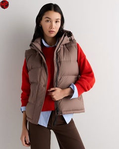 Women's Hooded Puffer Vest Sleeveless Down Alternative Winter <b>Waistcoat</b> Zipper Outerwear Custom Logo Women's Padded Vest - Product Image 1