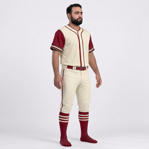 Ensemble de vêtements de baseball pour hommes, pantalon en jersey uni, manches courtes, col en V, fermeture à boutons, respirant, antibactérien, 100% polyester, maille - Product Image 4