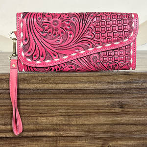 Cartera de mano larga de cuero repujado a mano con diseño floral, elegante y de alta calidad, para mujer, con tarjetero y monedero. - Product Image 2