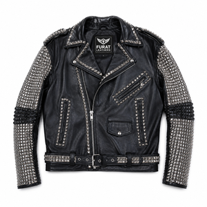FURAT LEATHERS OEM Your Own <b>Punk</b> Style Bad Boy Leather Biker <b>Jacket</b> Stand Breathable Customized Embroidered Rhinestone Men's - Product Image 5