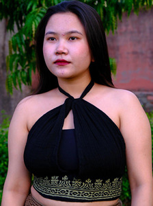Earthy <b>Khaki</b> Green Hand Block Printed Premium Breathable Cotton Fabric Lightweight Comfortable Halter Neck Ruched Crop <b>Top</b> - Product Image 4