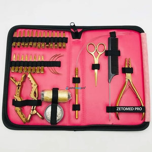 Professional Stainless Steel Hair Extension Tools Set Gold 3-Hole Plier with Hair Section Clips & <b>Beads</b> <b>Thread</b> Alligator Clips - Product Image 1