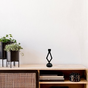 Black <b>Candlestick</b> Holder 8 Inch <b>Tall</b> Geometric Design for Home Decoration Durable Metal Finish - Product Image 5