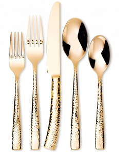 Ensemble de couverts plaqués or avec manches martelées, finition miroir, pour mariage et décoration de table - Product Image 1