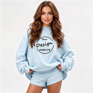 Sudadera de cuello alto reversible extragrande para mujer con logo personalizado, estampada vintage, de algodón, con hombros caídos - Product Image 1