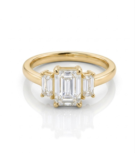 14K Solid Gold Dainty Lab Created Diamond Baguette Cut Engagement Ring Minimalist Art Deco <b>Three</b> Stone Rings Jewelry for Women - Product Image 3