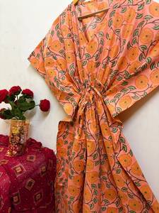 Premium Floral Printed Cotton Maxi <b>Kaftan</b> for Women V-Neck Batwing Sleeves Eco-Friendly Handmade <b>Beach</b> & Vacation Wear - Product Image 6