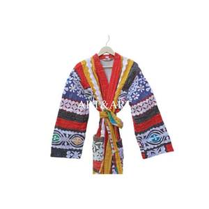 Ropa de Dormir para Mujer, Estilo Vintage, Elegante, Hecha a Mano, Acolchada Kantha, Largo hasta la Rodilla, 100% Algodón, Floral, Transpirable - Product Image 4