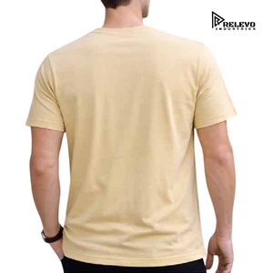 เสื้อยืดคอกลมแขนสั้นสีเบจสำหรับผู้ชาย ผ้าคอตตอนเจอร์ซีย์สีพื้น สวมใส่สบาย ระบายอากาศได้ดี ทรงปกติ พิมพ์ลายโลโก้ด้านหน้า - Product Image 2