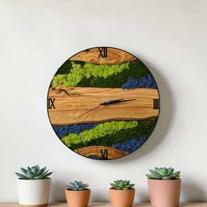 Natural Moss Wooden Wall <b>Clock</b> Handmade 3D Mechanical Rustic Forest Inspired Timepiece Botanical Home Decor Modern Artisan - Product Image 1