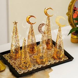 เตาเผาเครื่องหอมทรงกรวยโลหะสุดหรูสำหรับพิธีกรรมทางศาสนา |   เตาเผาบัคฮูร์โกลด์สตาร์ ท็อป |   น้ำหอมโมเดิร์นซัมเมอร์อูดและที่วางน้ำหอม - Product Image 2