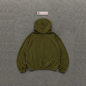 เสื้อฮู้ดดี้ผู้ชายสีเขียวมะกอกพรีเมียม ทรงโอเวอร์ไซส์ สไตล์สตรีทแวร์ ผ้าฝ้ายเฟรนช์เทอร์รี่ พิมพ์ลายกราฟิก สวมหัวแบบสบายๆ แฟชั่นลำลอง - Product Image 6