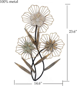 Décoration murale en métal avec fleurs, art mural floral en métal pour la décoration intérieure et extérieure, chambre, salon, jardin - Product Image 4