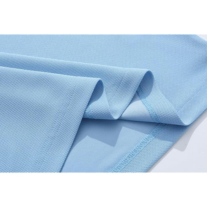 Polo bleu clair à manches courtes 100% coton piqué tricoté décontracté boutonné couleur unie coupe classique - Product Image 3