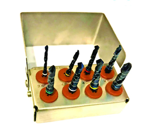 Kit de instrumental quirúrgico para implantes dentales Bone Bridge Instruments de 8 piezas, plateado/negro, con taladro manual, juego de perforadores de tejido y soporte para fresas quirúrgicas. - Product Image 2