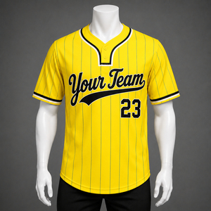 Maillot de baseball jaune personnalisé unisexe à manches courtes col en V rayé 100% polyester respirant uniformes d'équipe Wida Sports - Product Image 1