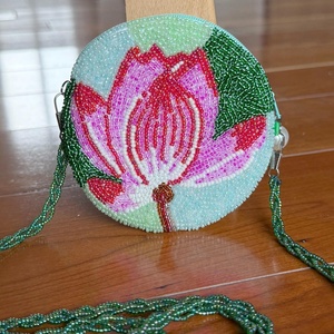 Handmade Beaded Purse Lotus Flower Design Round Style Shoulder Bag Colorful Beadwork Unique Handcrafted Fashion Ethnic Handbag - Product Image 5