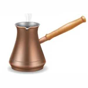 Cafetera Turca Cezve de Cobre Mate Liso, Moderna, para Estufa, Ibrik, con Revestimiento de Estaño y Asa de Madera para el Hogar - Product Image 1
