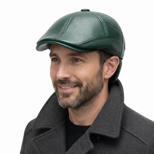 Premium Green Genuine Leather <b>Cap</b> for <b>Men</b> with Plush Ear Flap - Product Image 5