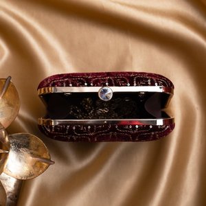 Maroon Based Golden <b>Sequins</b> Embroidery Clutch Bag Elegant Designer Evening Purse for Women Events - Product Image 3