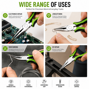MANAN INSTRUMENTS Mini Needle Nose Bent Nose <b>Pliers</b> <b>Set</b> Green Black Handle Stainless Steel Jewelry Tools for - Product Image 4