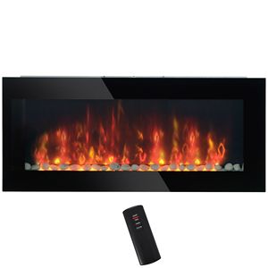 Caminetto Elettrico da Parete 105 cm 1500W con Effetto Fiamma a 7 Colori, Display LCD, Vetro Nero, Installazione a Incasso, Spina UK - Product Image 1