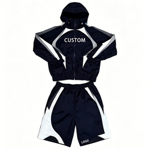Chaqueta cortavientos personalizada para hombre, talla grande, de secado rápido, ecológica, con capucha, cremallera completa, bloques de color, al por mayor, ropa urbana para exteriores - Product Image 3
