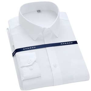 Camisa de Vestir Formal Blanca para Hombre, Manga Larga, Cuello Clásico, Antiarrugas, Tela Popelina 100% Algodón, Color Sólido, para Primavera - Product Image 6