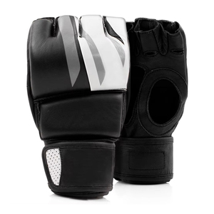Gants de MMA demi-doigts en cuir avec fermeture Velcro, noir et blanc, équipement d'entraînement d'arts martiaux pour adultes - Product Image 1