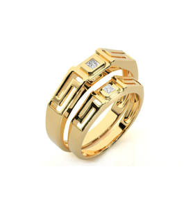 925 Sterling Silver Gold Plated Geometric <b>Couple</b> <b>Rings</b> - Product Image 2